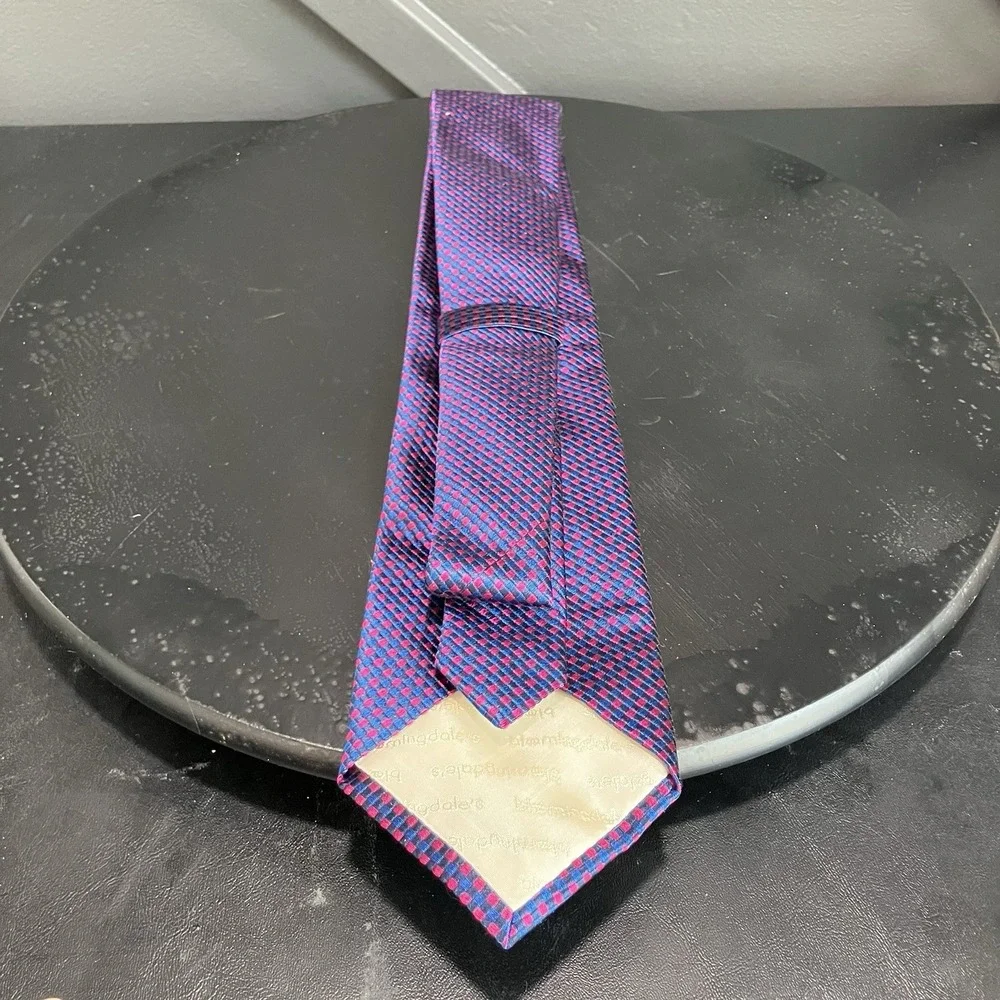 Bloomingdale's Soho Silk Tie Blue Pink Textured Micro Check Made England